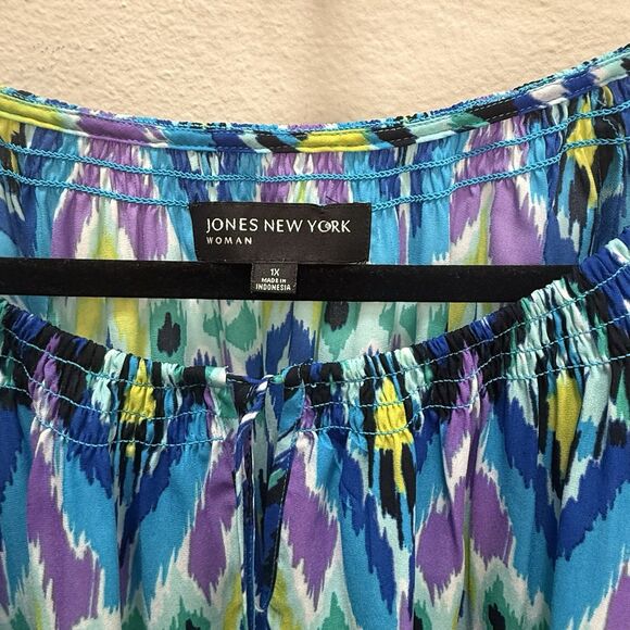 Jones New York Women's Blue Polyester Blouse Size XL Multi Color Neon Vibrant - Picture 3 of 7